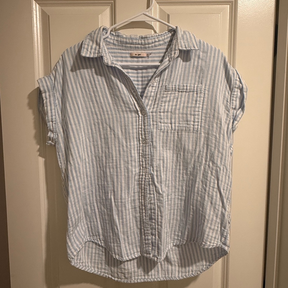 Light Blue & White Striped Button-Up – Size S